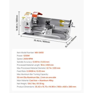 Струг за метал VEVOR MX-S450/ 1250W