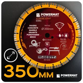 Диамантен диск за бетон, камък, гранит POWERMAT PM-TDCS-3501T/ 350 мм