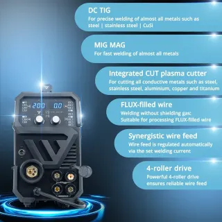 Комбиниран заваръчен апарат TIG + MIG/MAG + MMA/ARC + CUT STAHLWERK CTM-250 ST/ 200A