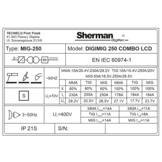 Инверторен телоподаващ апарат SHERMAN DIGIMIG 350 COMBO LCD/ 350A