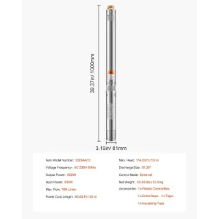 Потопяема помпа за дълбоки кладенци VEVOR 3SDM4/13/ 910W