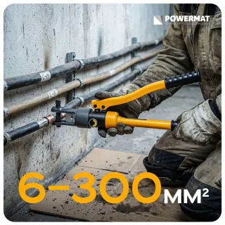 Хидравлична преса за кримпване с 14 матрици POWERMAT PM-ZHDK-6300T/ 12т/ 6-300 мм² Хидравлична преса за кримпване с 14 матрици POWERMAT PM-ZHDK-6300T/ 12т/ 6-300 мм²