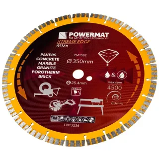 Диамантен диск за бетон, камък, гранит POWERMAT PM-TDCS-3501T/ 350 мм