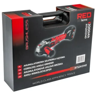 Акумулаторен ъглошлайф с аксесоари RED TECHNIC RTSZK0140/ 21V/ 2х2Ah