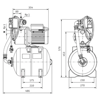 Хидрофорна помпа WILO HWJ 203 X EM/ 750W/ 24 л