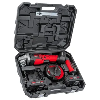 Акумулаторен ъглошлайф с аксесоари RED TECHNIC RTSZK0140/ 21V/ 2х2Ah