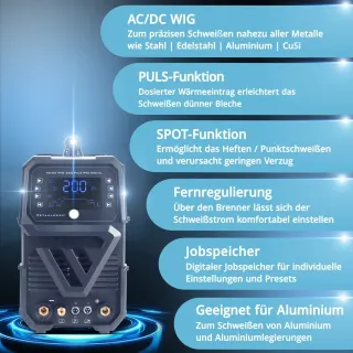 Многофункционален заваръчен TIG апарат STAHLWERK AC/DC 200 Pulse Pro Digital/ 200А Многофункционален заваръчен TIG апарат STAHLWERK AC/DC 200 Pulse Pro Digital/ 200А