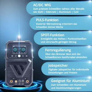 Инверторен заваръчен апарат STAHLWERK AC/DC TIG 200 Pulse Pro Touch/ 200А Инверторен заваръчен апарат STAHLWERK AC/DC TIG 200 Pulse Pro Touch/ 200А