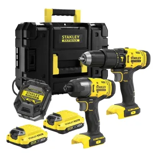 Комплект акумулаторни винтоверт и ударна бормашина с батерии и зарядно Stanley SFMCK465D2T/ 18V/ 2x2Ah