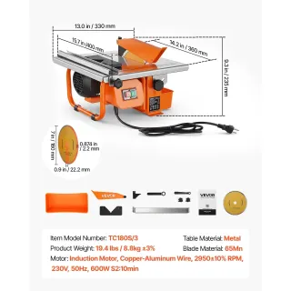 Машина за мокро рязане на плочки Vevor TC180S/3/ 600W