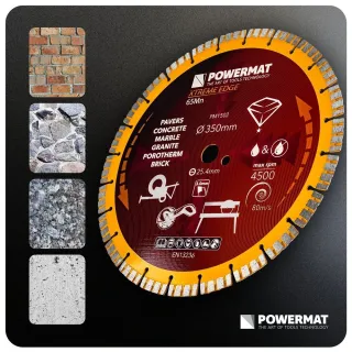 Диамантен диск за бетон, камък, гранит POWERMAT PM-TDCS-3501T/ 350 мм