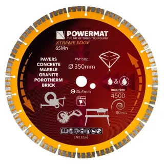 Диамантен диск за бетон, камък, гранит POWERMAT PM-TDCS-3501T/ 350 мм