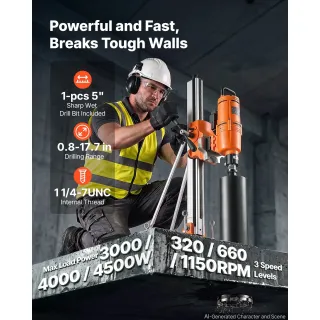 Диамантено-пробивна машина със стойка и боркорона Vevor Z1Z-CF-500/ 4.5kW Диамантено-пробивна машина със стойка и боркорона Vevor Z1Z-CF-500/ 4.5kW