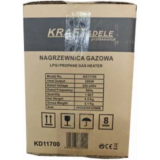 Газов калорифер KraftDele KD11700/ 25kW/ термостат/ LED дисплей/ редуцир вентил и маркуч Газов калорифер KraftDele KD11700/ 25kW/ термостат/ LED дисплей/ редуцир вентил и маркуч