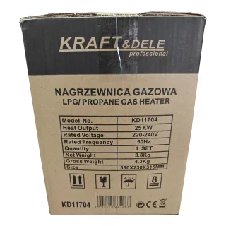 Газов калорифер KraftDele KD11704/ 25 kW/ редуцир вентил и маркуч Газов калорифер KraftDele KD11704/ 25 kW/ редуцир вентил и маркуч