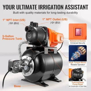 Самозасмукваща помпа за плитки кладенци с разширителен съд VEVOR FSGP1200-2/ 750W Самозасмукваща помпа за плитки кладенци с разширителен съд VEVOR FSGP1200-2/ 750W