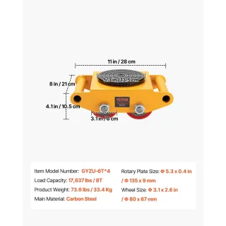 Комплект за пренасяне на тежки товари VEVOR GYZU-6T*4/ 4 бр./ 8 т