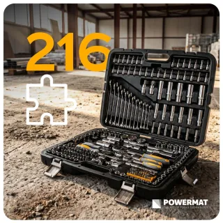 Комплект тресчотки, вложки (гедоре) POWERMAT PM-ZKNB-216SU-PRO/ 216 части 1/2