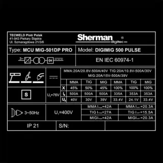 Инверторен телоподаващ апарат SHERMAN DIGIMIG 500 PULSE/ 500A