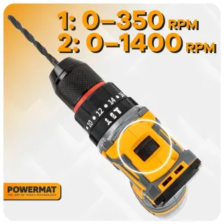 Акумулаторен винтоверт с ударна функция + аксесоари POWERMAT PM-WA-16.8V-1.5M/ 16.8V/ 2x1.5Ah