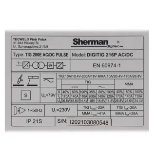 Комбиниран виг апарат SHERMAN DIGITIG 216P AC/DC 230 V