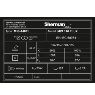 Инверторен телоподаващ апарат SHERMAN MIG 140 FLUX/ 230V