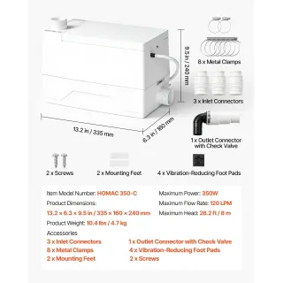 Помпа за отпадни води Vevor HOMAC 350-C/ 350W Помпа за отпадни води Vevor HOMAC 350-C/ 350W
