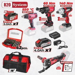 Комплект акумулаторни машини Raider RDP-BXS6 R20/ 20V/ 4Ah/ 5Ah