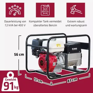 Бензинов генератор ELMAG SEB 7500WD-AVR/ 400V/ 8 kVA/ 6.1 л