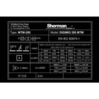 Инверторен телоподаващ апарат SHERMAN DIGIMIG 200 MTM/ 200A