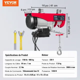 Електрическа лебедка VEVOR DD1760LBS21FTGUZHV2/ 800 кг/ 1450W Електрическа лебедка VEVOR DD1760LBS21FTGUZHV2/ 800 кг/ 1450W