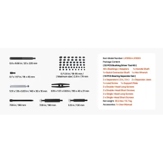 Комплект за пресоване на лагери VEVOR LX1052+LX1003/ 52+14 бр. Комплект за пресоване на лагери VEVOR LX1052+LX1003/ 52+14 бр.