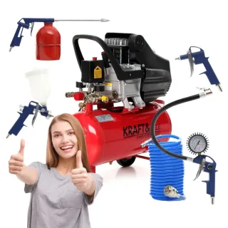 Компресор за въздух + пневматичен комплект KraftDele KD400-3/ 24л / 3.8к.с./ 2.8kW