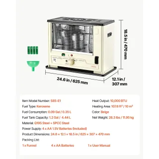 Отоплител на керосин VEVOR S85-E1/ 10000 BTU