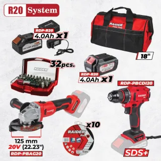 Комплект акумулаторни машини Raider RDP-BXS14 R20/ 20V/ 2x4Ah