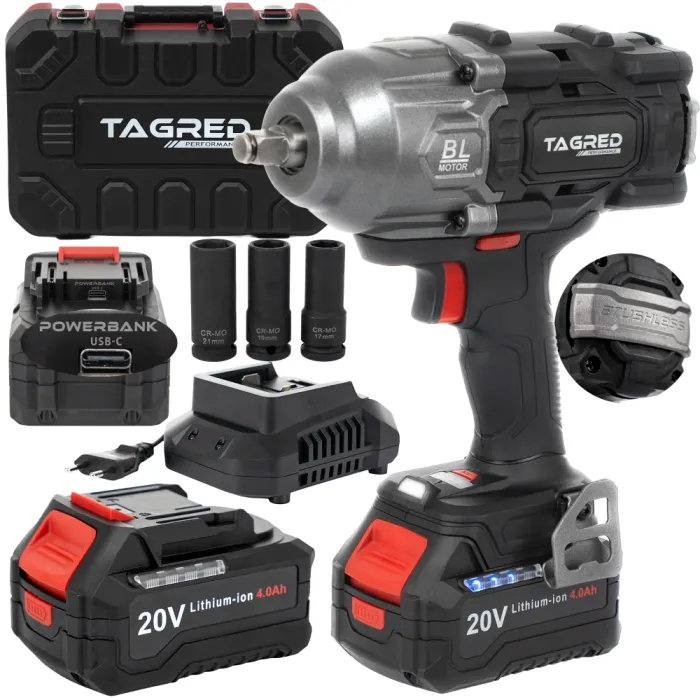 Акумулаторен безчетков ударен гайковерт TAGRED TA8000/ 20V/ 2x4Ah