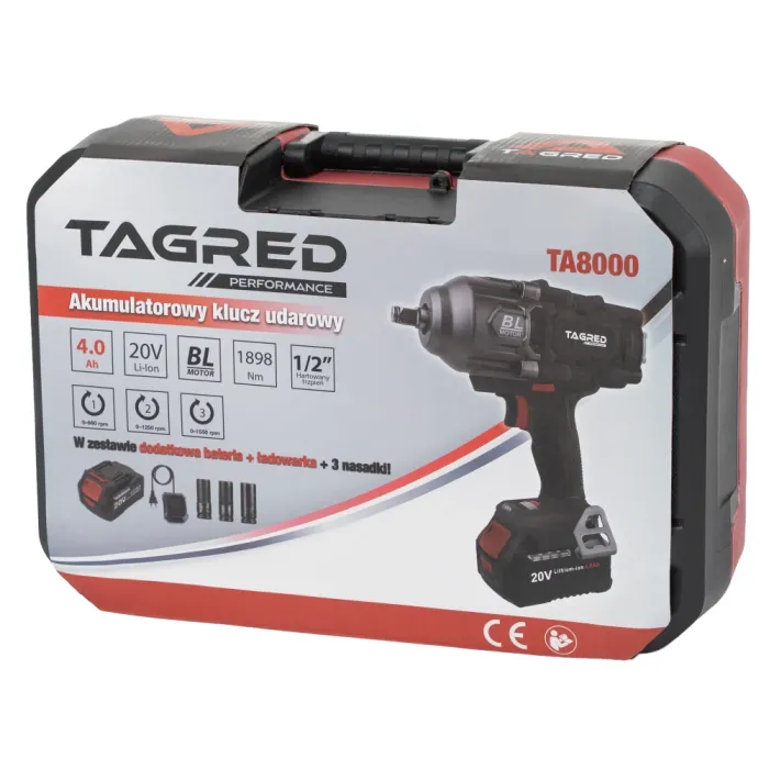 Акумулаторен безчетков ударен гайковерт TAGRED TA8000/ 20V/ 2x4Ah