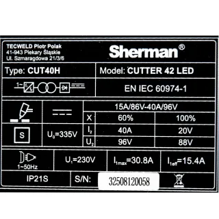 Инверторна плазма SHERMAN CUTTER 42/ 230V/ 40A Инверторна плазма SHERMAN CUTTER 42/ 230V/ 40A