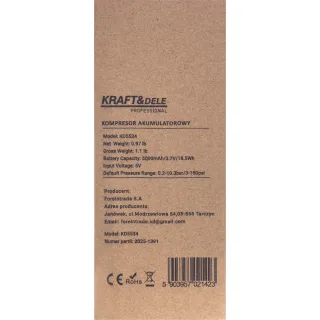 Акумулаторен компресор с LED фенер и дисплей KraftDele KD5534/ 3.7V/ 5Ah