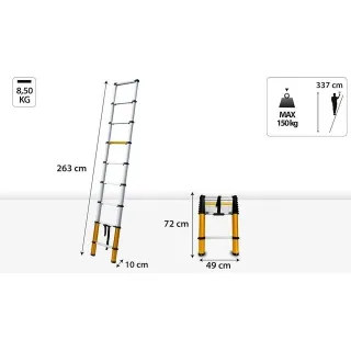 Алуминиева телескопична стълба DRABEST DR-AL TELE MAX 2.6 / 9 стъпала Алуминиева телескопична стълба DRABEST DR-AL TELE MAX 2.6 / 9 стъпала
