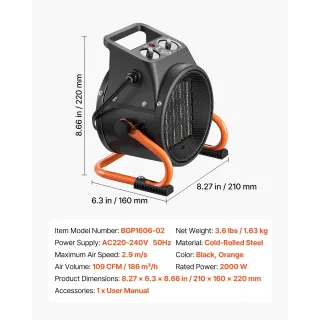 Електрически отоплител VEVOR BGP1606-02/ 2 kW Електрически отоплител VEVOR BGP1606-02/ 2 kW