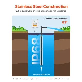 Потопяема помпа за дълбоки кладенци VEVOR 3SDM3/16/ 750W Потопяема помпа за дълбоки кладенци VEVOR 3SDM3/16/ 750W