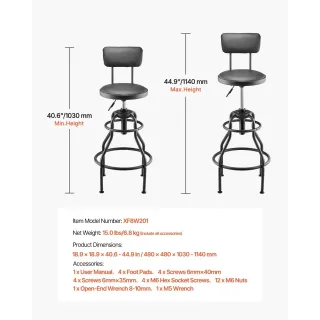 Работен стол с облегалка VEVOR XF8W201/ 136 кг
