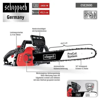 Електрически верижен трион Scheppach CSE2600, 2.4 kW