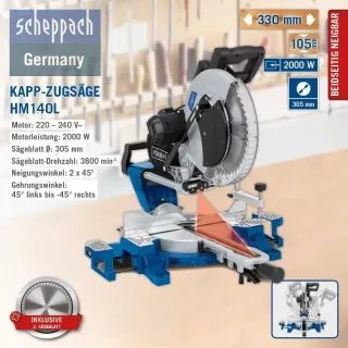 Потапящ циркуляр за ъглово рязане Scheppach HM140L 