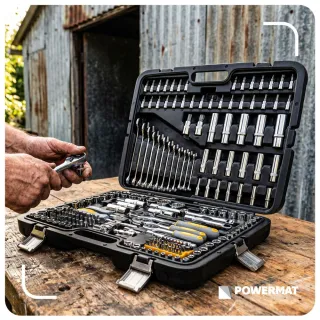 Комплект тресчотки, вложки (гедоре) POWERMAT PM-ZKNB-216SU-PRO/ 216 части 1/2
