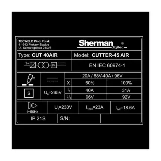 Инверторна плазма SHERMAN CUTTER 45 AIR/ 40A