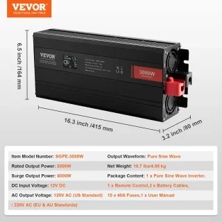 Инверторен преобразувател VEVOR SGPE-3000W/ 3 kW Инверторен преобразувател VEVOR SGPE-3000W/ 3 kW