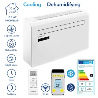 Стенен климатик WiFi TROTEC PAC-W 2200 S / с дистанционно/ 800W/ 2200W Стенен климатик WiFi TROTEC PAC-W 2200 S / с дистанционно/ 800W/ 2200W