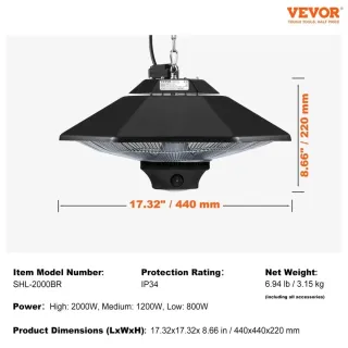 Инфрачервен отоплител VEVOR SHL-2000BR/ 2kW Инфрачервен отоплител VEVOR SHL-2000BR/ 2kW